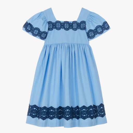 The Middle Daughter-Girls Blue Cotton & Lace Dress | Childrensalon Outlet