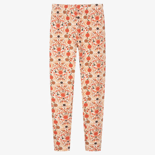 The Middle Daughter-Girls Ivory & Orange Floral Cotton Leggings | Childrensalon Outlet