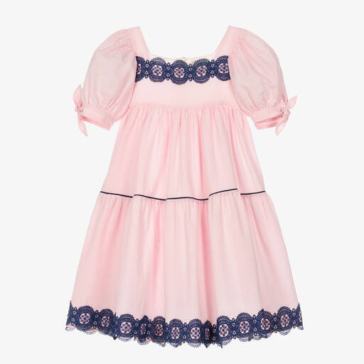 The Middle Daughter-Girls Pink & Blue Cotton Tiered Dress | Childrensalon Outlet