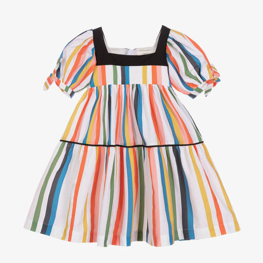 The Middle Daughter-Girls White & Multi Stripe Cotton Dress | Childrensalon Outlet