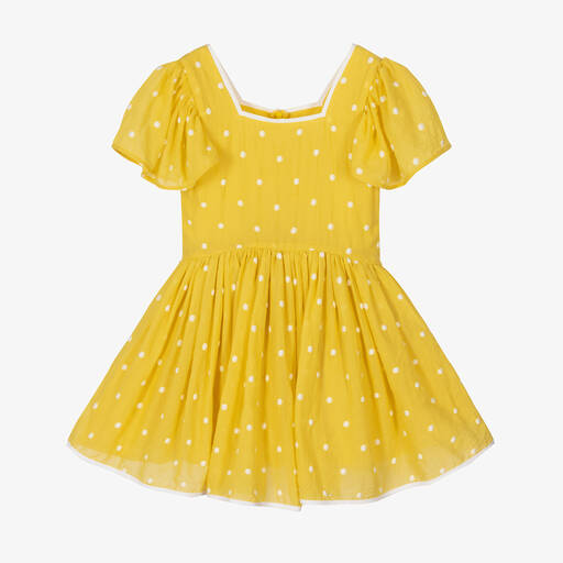 The Middle Daughter-Girls Yellow Cotton Polka Dot Dress | Childrensalon Outlet