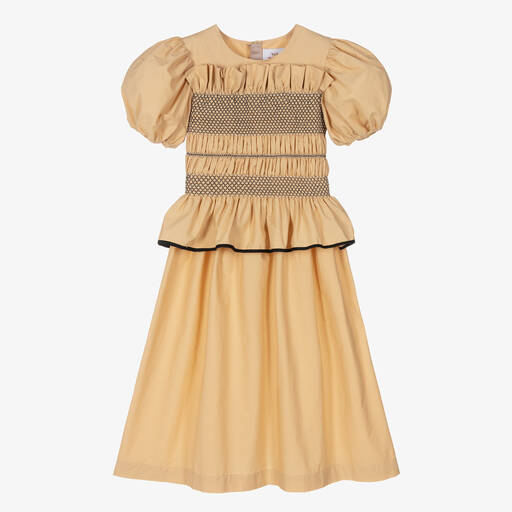 The Middle Daughter-Teen Girls Beige Cotton Shirred Dress | Childrensalon Outlet