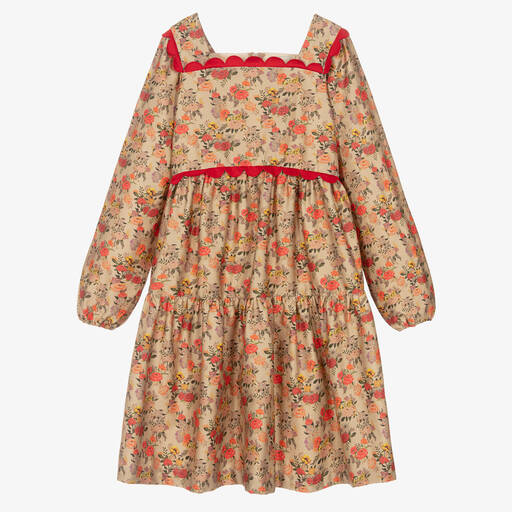 The Middle Daughter-Teen Girls Beige & Red Floral Scallop Dress | Childrensalon Outlet