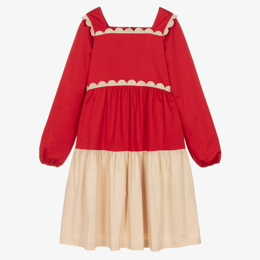 The Middle Daughter-Kleid mit Bogenkanten Rot/Elfenbein | Childrensalon Outlet