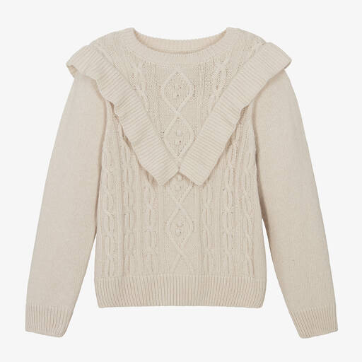 The New Society-Beiger Strickpullover aus Cashmir und Wolle für Mädchen | Childrensalon Outlet