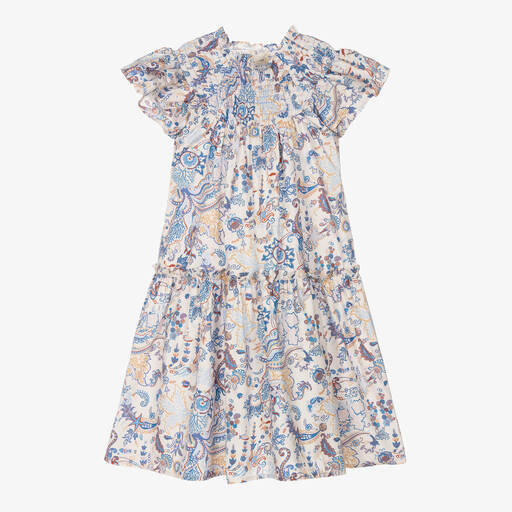 The New Society-Girls Blue Cotton Liberty Print Dress | Childrensalon Outlet