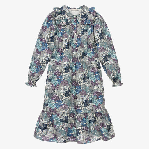 The New Society-Girls Blue Liberty Print Cotton Dress | Childrensalon Outlet