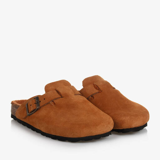 The New Society-Girls Brown Suede Leather Clogs | Childrensalon Outlet