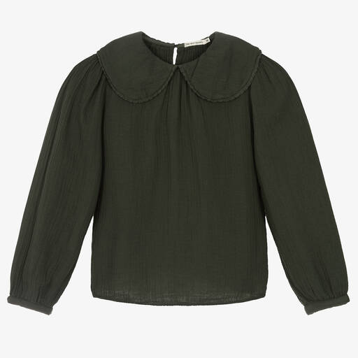 The New Society-Girls Green Cotton Collared Blouse | Childrensalon Outlet