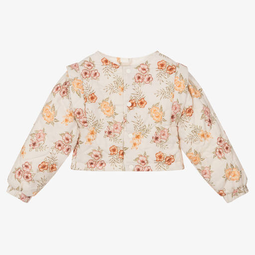 The New Society-Girls Ivory Floral Quilted Jacket | Childrensalon Outlet