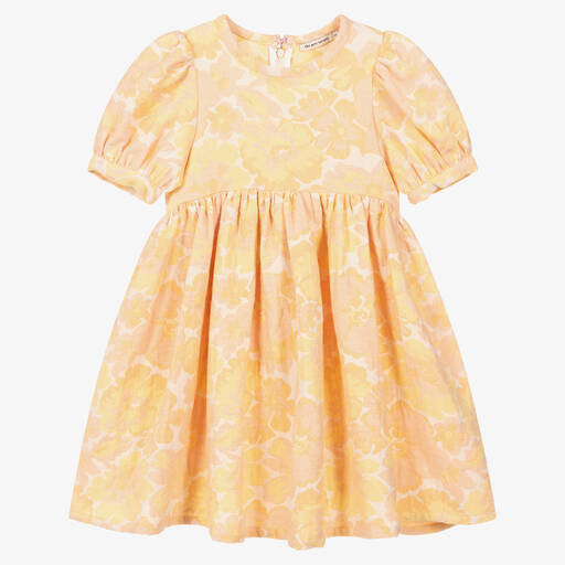 The New Society-Girls Orange Floral Jacquard Dress | Childrensalon Outlet