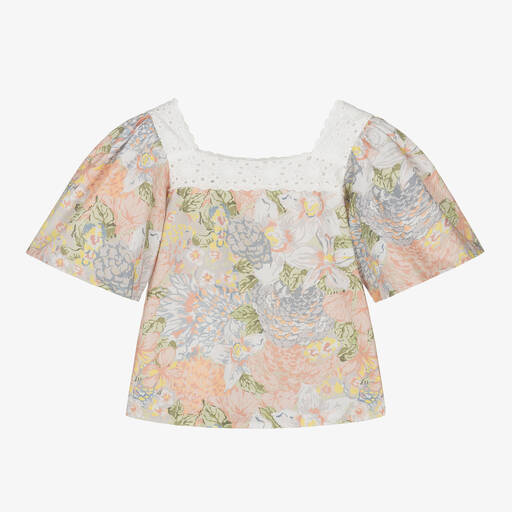 The New Society-Girls Pink & Green Cotton Floral Blouse | Childrensalon Outlet