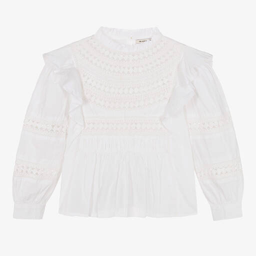 The New Society-Girls White Cotton Lace & Ruffle Blouse | Childrensalon Outlet