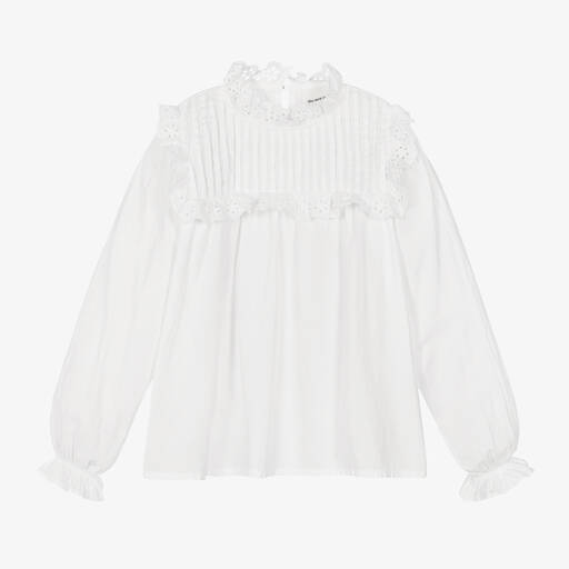 The New Society-Girls White Cotton Pintuck Bib Blouse | Childrensalon Outlet