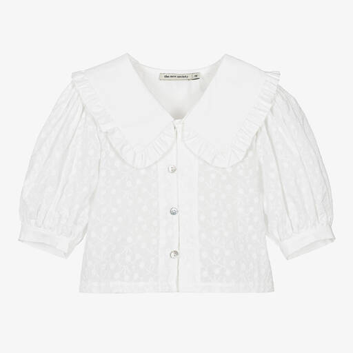 The New Society-Girls White Embroidered Flowers Blouse | Childrensalon Outlet