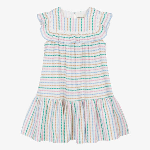 The New Society-Girls White Striped Cotton Dress | Childrensalon Outlet