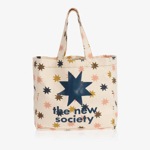 The New Society-Elfenbeinfarbene Canvas-Tasche mit Sternen (36 cm) | Childrensalon Outlet