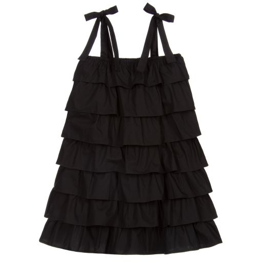The Tiny Universe-Black Cotton Ruffle Dress | Childrensalon Outlet