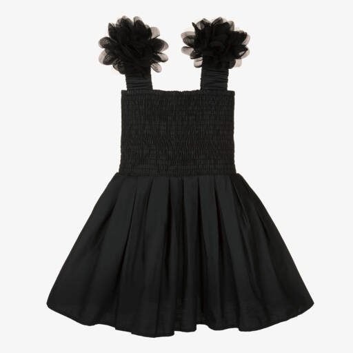 The Tiny Universe-Girls Black Cotton Flower Dress | Childrensalon Outlet
