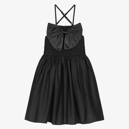 The Tiny Universe-Girls Black Cotton Poplin Bow Dress | Childrensalon Outlet