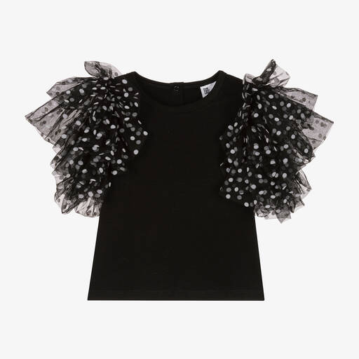 The Tiny Universe-Girls Black Cotton & Tulle T-Shirt | Childrensalon Outlet