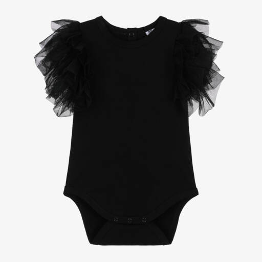 The Tiny Universe-Girls Black Organic Cotton Bodysuit | Childrensalon Outlet
