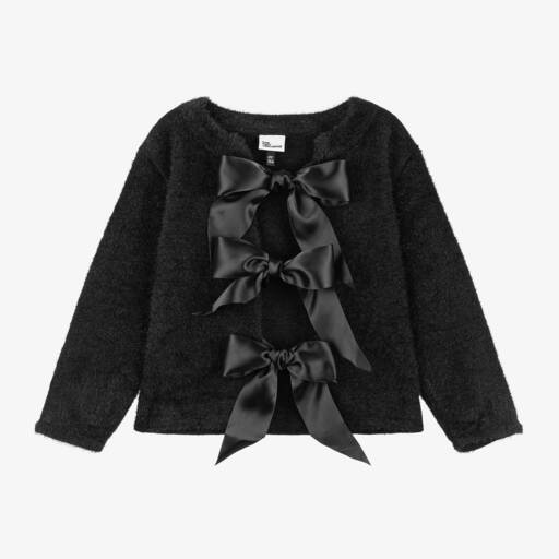 The Tiny Universe-Girls Black Satin Bow Cardigan | Childrensalon Outlet