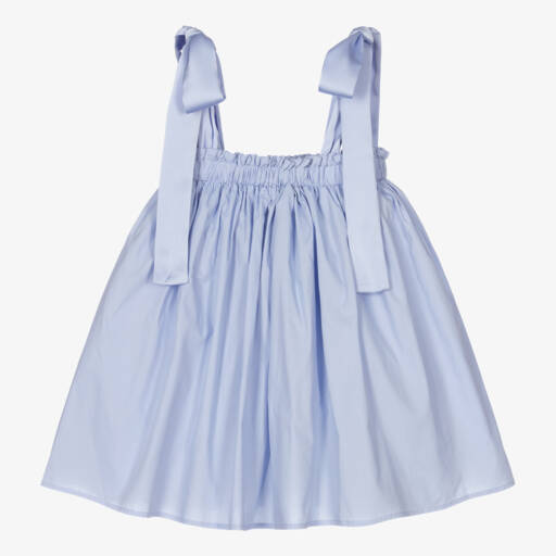 The Tiny Universe-Girls Blue Cotton Bow Strap Dress | Childrensalon Outlet