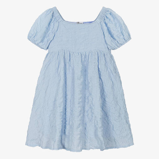 The Tiny Universe-Girls Blue Crêpe Puff Sleeve Dress | Childrensalon Outlet
