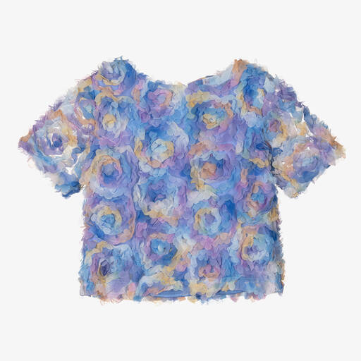 The Tiny Universe-Girls Blue Floral Tulle Blouse | Childrensalon Outlet