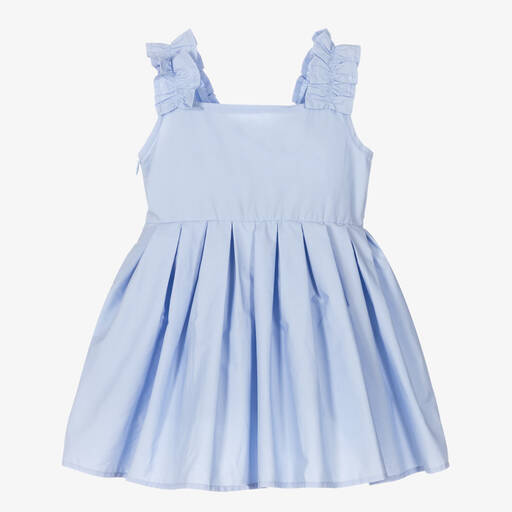 The Tiny Universe-Girls Blue Ruffle Poplin Dress | Childrensalon Outlet