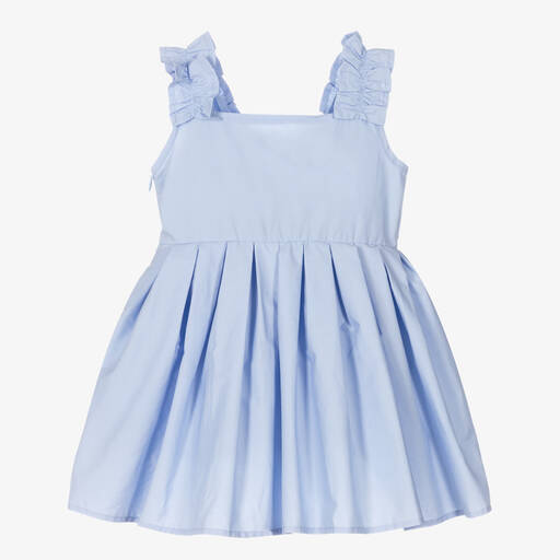 The Tiny Universe-Robe bleue en popeline à volants | Childrensalon Outlet