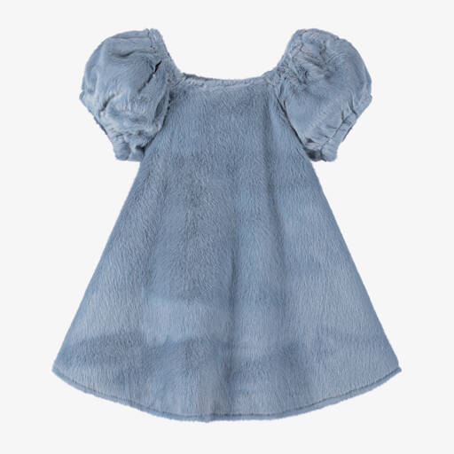 The Tiny Universe-Girls Elegant Blue Fur Dress | Childrensalon Outlet