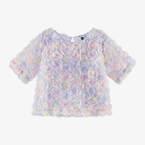 The Tiny Universe-Girls Pastel Blue Tulle Flower Blouse | Childrensalon Outlet