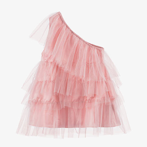 The Tiny Universe-Girls Pink Asymmetric Tulle Dress | Childrensalon Outlet