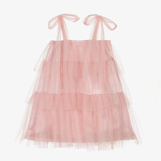 The Tiny Universe-Girls Pink Satin Tulle Dress | Childrensalon Outlet