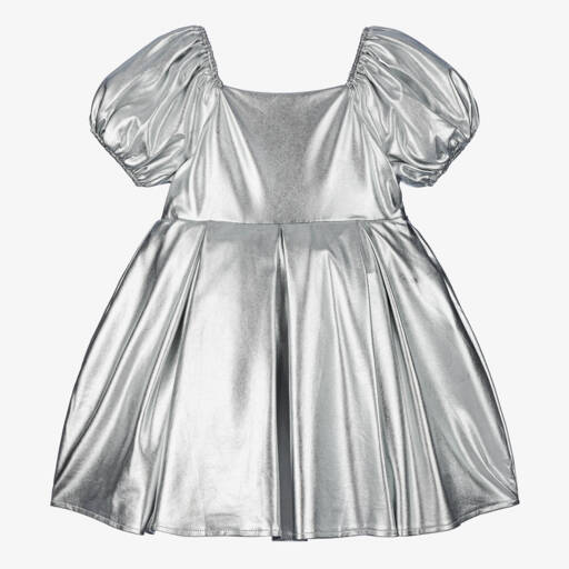 The Tiny Universe-Girls Shimmering Silver Satin Gown | Childrensalon Outlet