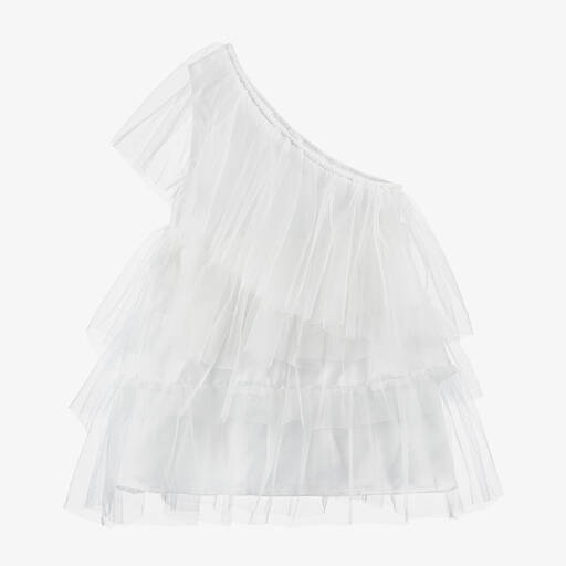 The Tiny Universe-Girls White Asymmetric Tulle Dress | Childrensalon Outlet