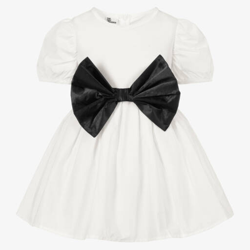 The Tiny Universe-Girls White Cotton & Black Bow Dress | Childrensalon Outlet