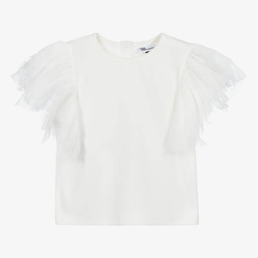 The Tiny Universe-Girls White Cotton & Tulle Top | Childrensalon Outlet