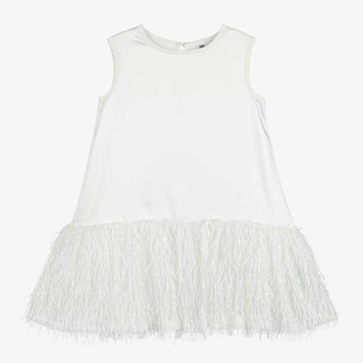 The Tiny Universe-Girls White Fluffy Satin Dress | Childrensalon Outlet