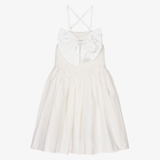 The Tiny Universe-Girls White Poplin Bow Dress | Childrensalon Outlet