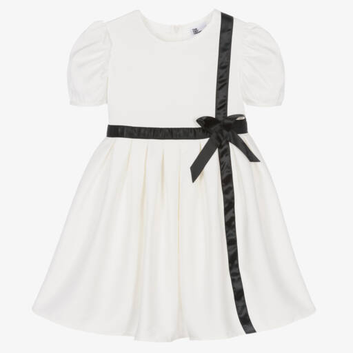 The Tiny Universe-Girls White Satin Bow Dress | Childrensalon Outlet