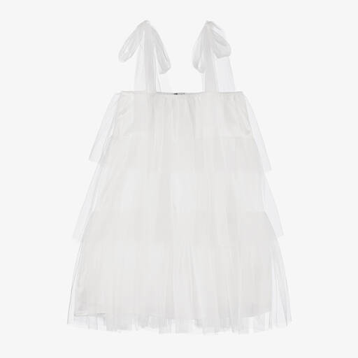 The Tiny Universe-Girls White Tiered Tulle Dress | Childrensalon Outlet