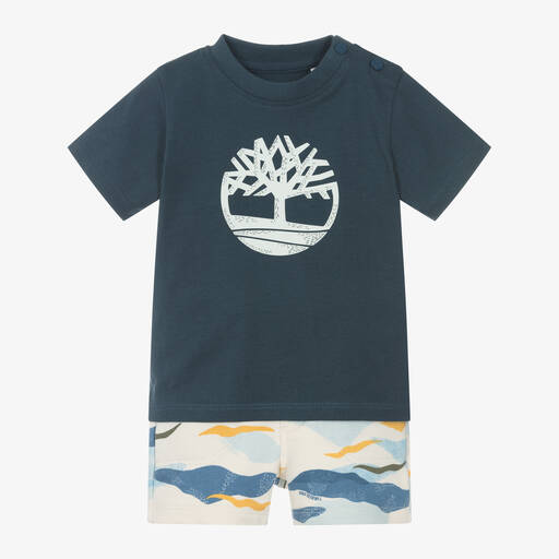 Timberland-طقم شورت قطن جيرسي لون كحلي وعاجي للأولاد | Childrensalon Outlet