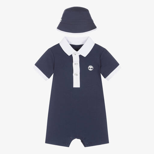 Timberland-طقم تبّان وقبعة قطن لون كحلي للمواليد | Childrensalon Outlet