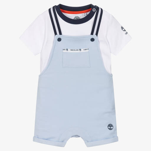 Timberland-Baby Boys Blue & White Dungaree Set | Childrensalon Outlet