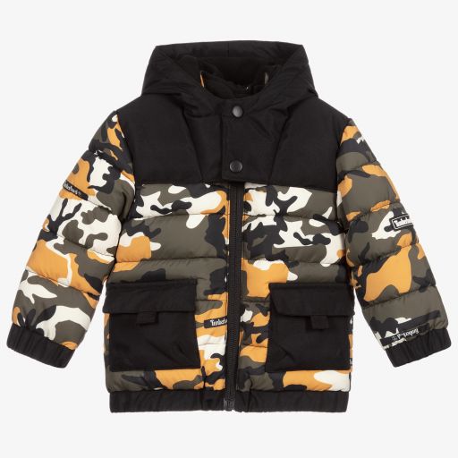 Timberland-Black & Green Camo Puffer Coat | Childrensalon Outlet
