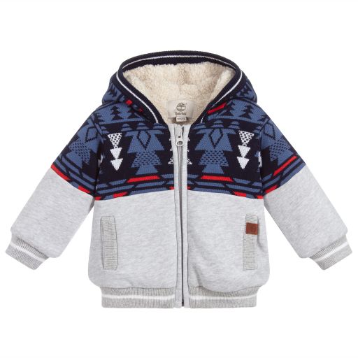 Timberland-Blue & Grey Cotton Hoodie | Childrensalon Outlet