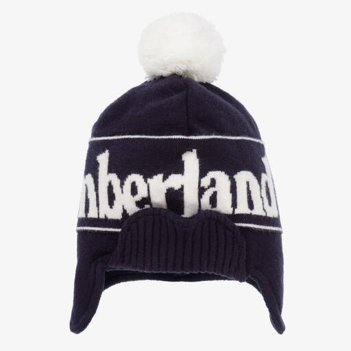 Timberland-Blue Knitted Logo Bobble Hat | Childrensalon Outlet